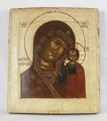 Старинная икона Божья Матерь «Казанская» с экспертизой