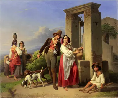 Охотник и молодая итальянка у колодца