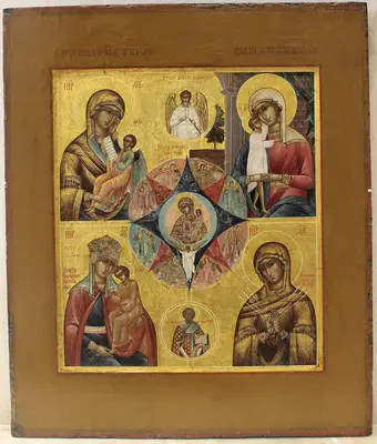 Четырёхчастная икона «Богоматерь Неопалимая купина, Утоли мои печали, Взыскание погибших, Избавление от бед страждущих, Умягчение злых сердец»