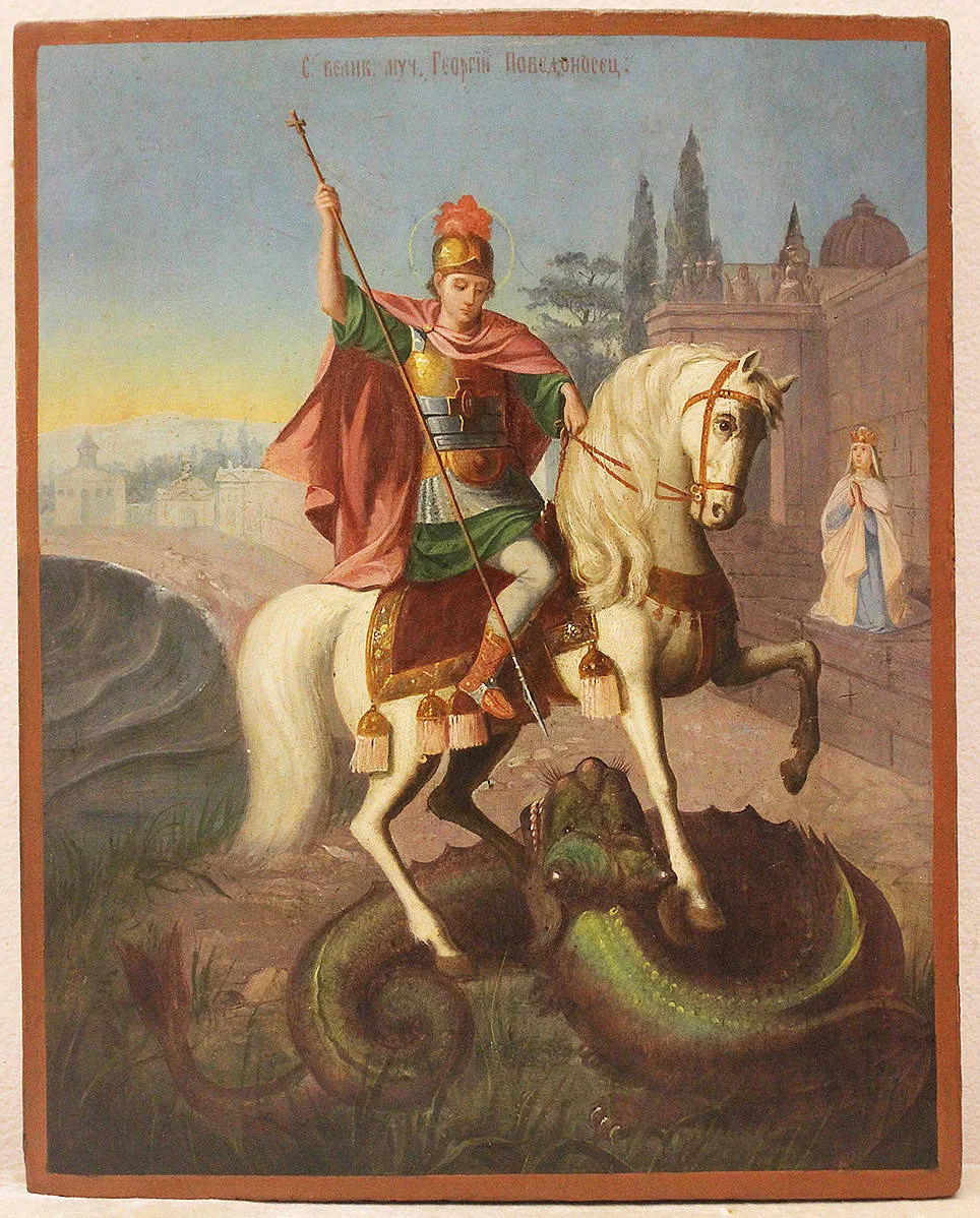 Старинная икона «Георгий Победоносец»