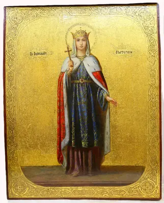 Старинная икона «Святая великомученица Екатерина Александрийская»