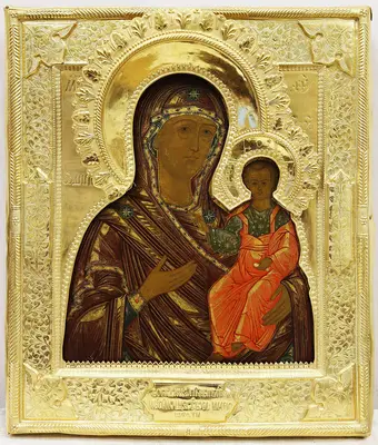 Старинная икона «Богоматерь Смоленская» в окладе