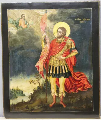Старинная икона «Иоанн Воин со знаменем»