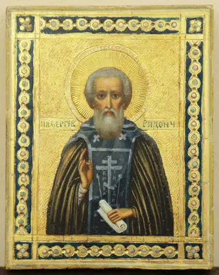 Старинная икона «Сергий Радонежский» на золотом фоне