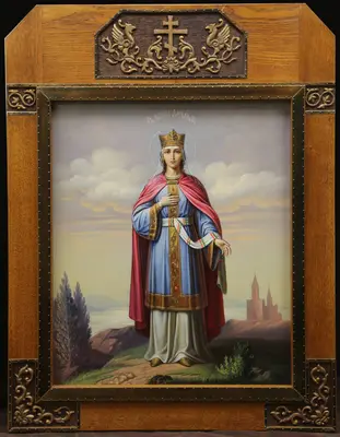 Старинная икона на металле «Святая царица Александра»